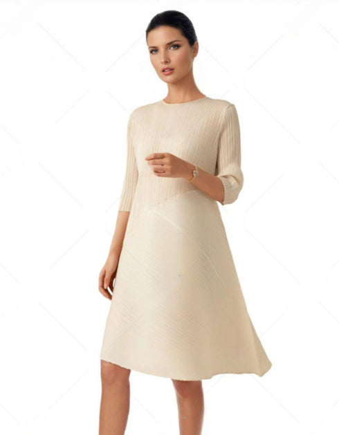 Elegant Asymmetric Pleated  Dress - DR1270 Beige